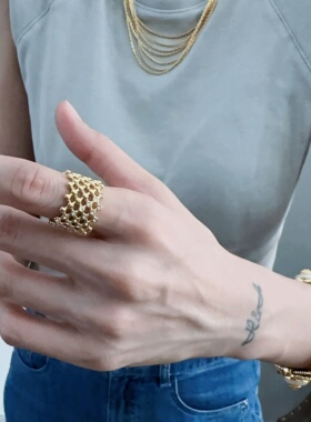 金色个性指环宽镂空指圈简约复古戒指