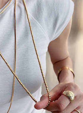 金豆子长项链复古多圈个性简约珠珠链金属饰品金色vintage细长链