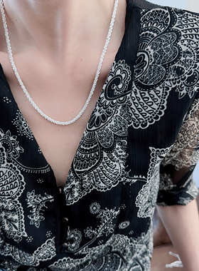 纯银闪项链中长choker个性百搭银饰品925纯银bling颈链