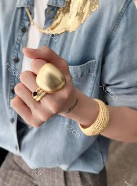 夸张大戒指复古哑光金色简约时尚指环时装欧美简约配饰