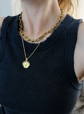 纯银细项链古币复古可拆卸素链金色颈链百搭通勤链925银饰