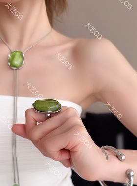 绿色大戒指开口可调节小众重工RICuc 0513