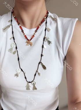 红色项链彩色珠串复古民族风斑马吊坠配饰NEGlc 0650