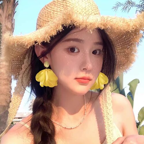 元气森系甜美黄色花瓣耳环女超仙气质雪纺耳钉海边沙滩拍照耳饰 - 图2