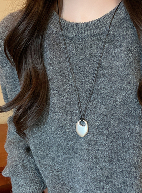 韩系风简约不规则哑光几何吊坠项链2025新款颈链毛衣链长款配饰链