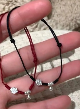 可爱猫爪铃铛红绳手链女时尚送闺蜜本命年红绳情侣款礼物百搭手饰