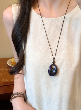 不规则镂空晕染树脂项链女复古设计感小众长款毛衣链秋季新款配饰