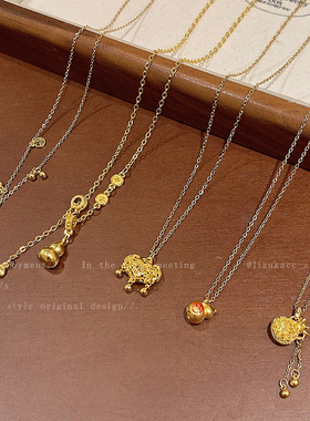 新中式古法沙金葫芦福字项链女中古风网红时尚锁骨链高级感配饰品