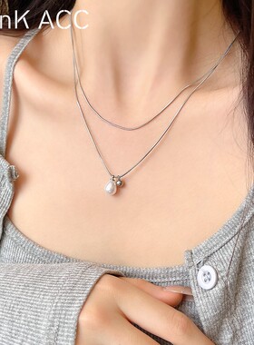 双层叠戴珍珠项链女2023新款小众轻奢高级感锁骨链气质简约颈链