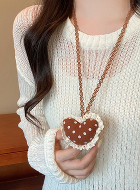 秋冬可爱毛绒绒小动物项链女独特小众设计长款爱心毛衣链挂脖配品