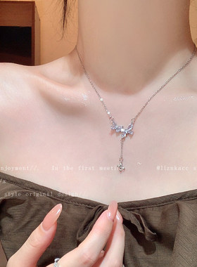 浪漫收藏 银色简约蝴蝶流苏项链女2026新款轻奢小众高级感锁骨链