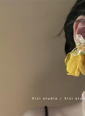 被花宠爱！黄色花瓣耳环！氛围感法式耳钉夸张出游耳饰品盘发器女