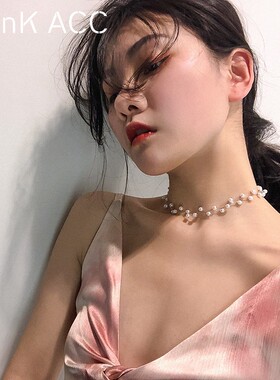 choker轻奢小众复古双层珍珠项链女2024新款高级感锁骨链颈带颈链