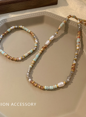 青柠彩色串珠项链女小众设计感高级锁骨链2024年新款颈链配饰项链