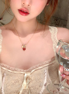 韩系精致双面滴油爱心项链女轻奢高级感锁骨链小众颈链配饰毛衣链