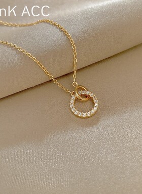 钛钢不掉色圆圈项链女2021年新款潮轻奢小众设计感高级毛衣链秋冬