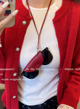 ins博主同款~挂脖磁吸多功能皮革眼镜挂件墨镜夹挂绳项链毛衣链女