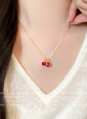 安可拉红石榴吊坠项链女精致高级感绝美锁骨链复古叠戴显白配饰品