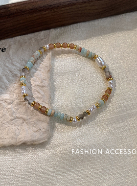 青柠彩色串珠项链女小众设计感高级锁骨链2024年新款颈链配饰