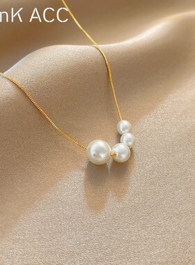 钛钢不掉色新款嘻哈风珍珠项链