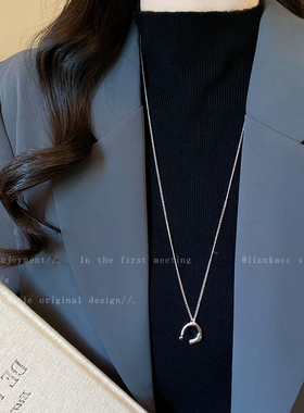 韩系ins银色几何吊坠长款项链女轻奢小众高级感毛衣链百搭配饰品