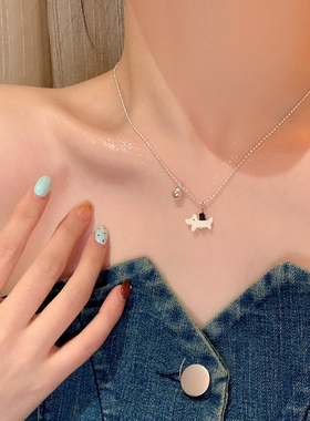 韩系可爱腊肠狗贝壳吊坠项链耳环甜美百搭锁骨链小众设计耳饰配饰