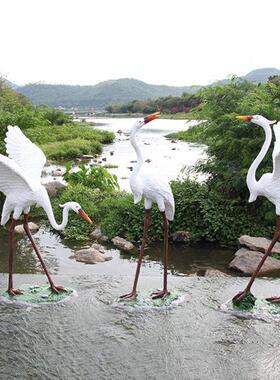 玻璃钢仿真白鹭雕塑仙鹤丹顶鹤摆件水池造景户外园林景观装饰小品