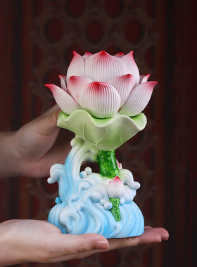 陶瓷莲花烛台供佛酥油灯座蜡烛