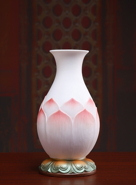 陶瓷莲花净瓶供佛珍珠彩高档精工