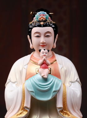 精工彩陶瓷送子娘娘神像家用