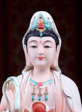 陶瓷立莲杨枝渡海观音菩萨摆件