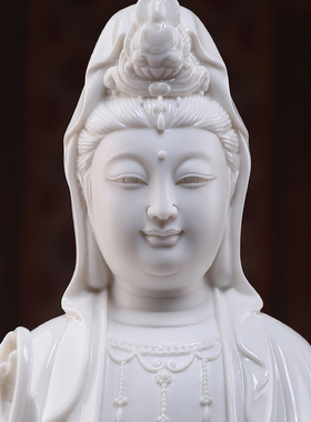 德化白瓷坐莲观音佛像家用供奉