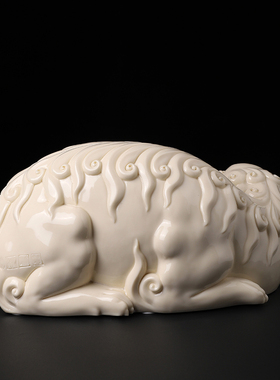 陶瓷青狮白象文殊普贤坐骑摆件