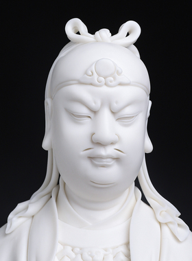 陶瓷文关公摆件家用供奉收藏摆件