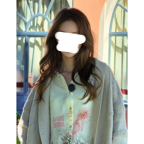 [每日上新]金晨同款时尚开衫宽松慵懒风几何图案提花长袖毛衣外套 - 图0