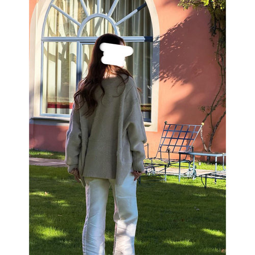 [每日上新]金晨同款时尚开衫宽松慵懒风几何图案提花长袖毛衣外套 - 图2