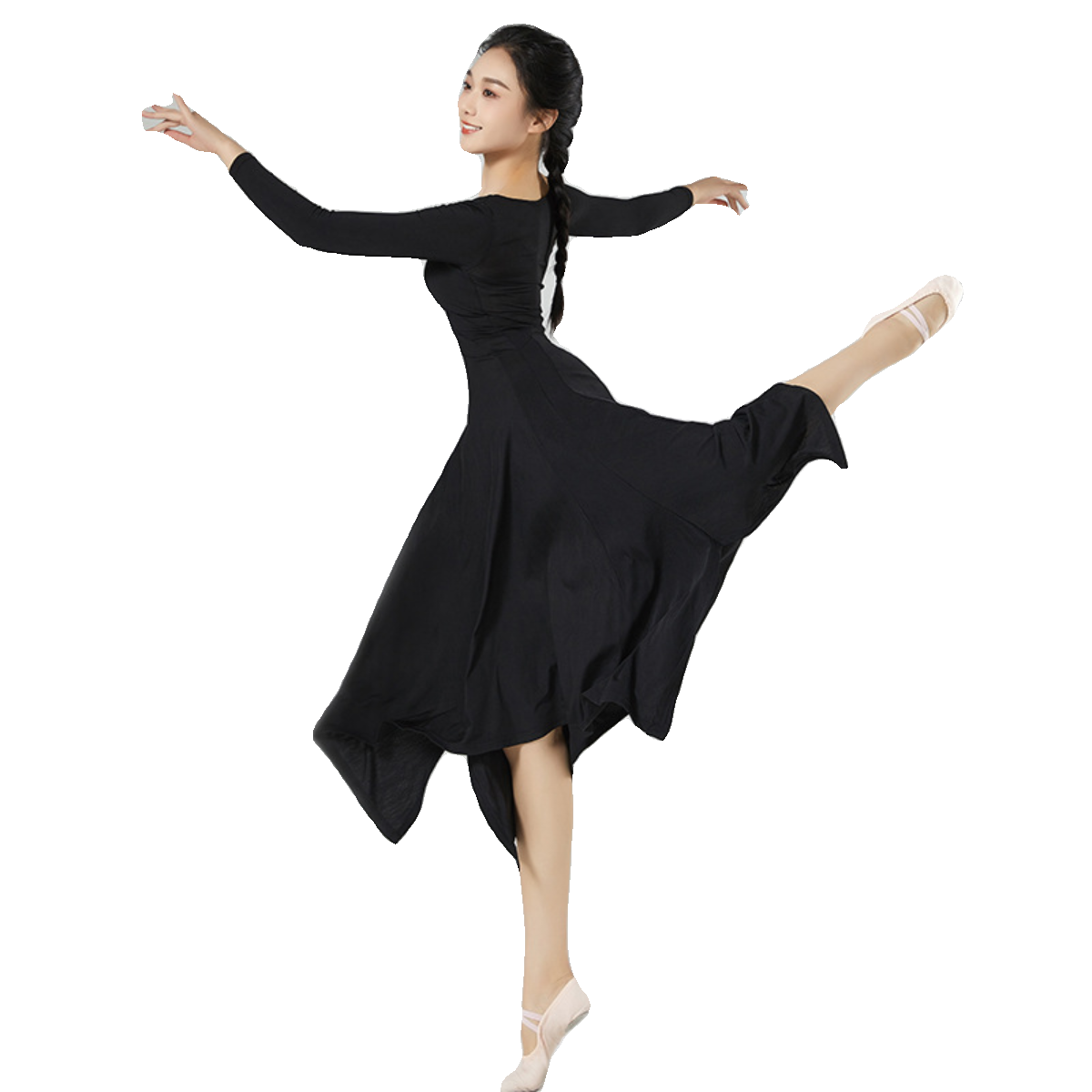 显瘦纯色大摆连衣裙垂感春秋新款古典舞现代舞连衣练功裙弹力亲肤,淘宝优惠券,粉丝福利购,淘宝优惠卷