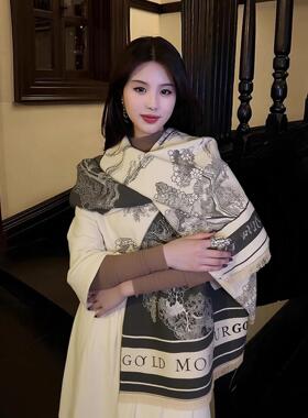 法国AZMUOU羊绒围巾女冬外搭保暖羊毛围脖高级感百搭披肩生日礼物