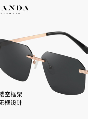 UV400防紫外线太阳镜开车专用新款偏光墨镜男士时尚无框户外驾驶