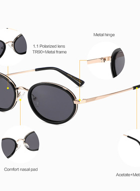 欧美风椭圆窄框太阳镜时尚简约百搭出游拍照防紫外线女士偏光墨镜