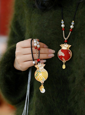 非遗宋锦葫芦真丝招财项链挂饰