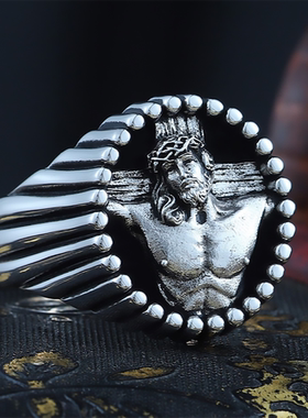 复古圣像十字架925纯银男戒