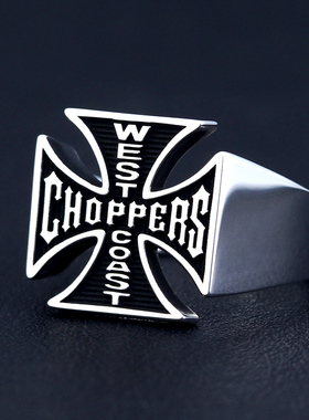 经典西海岸机车十字架925银戒指