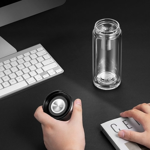 万象双层玻璃杯男士茶杯办公礼盒装隔热透明水杯泡茶带盖高档杯子 - 图1