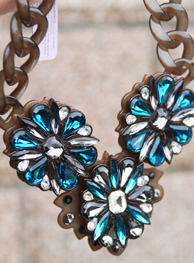 韩国饰品花朵拼色水滴宝石项链