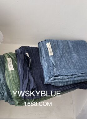 复古大西北旅游文艺轻薄纯色褶皱棉麻丝巾大围巾防晒披肩时尚搭配