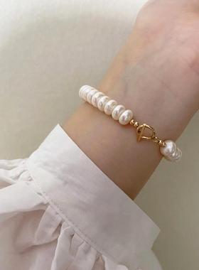 算盘扁珠淡水珍珠手链气质网红钛钢OT扣手串女韩版时尚大珍珠
