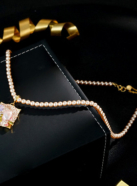 网络爆款莫奈花园系列天然巴洛克油画风花朵镜框可拆卸吊坠项链