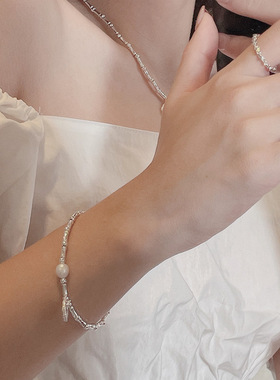 小众设计s925纯银手工竹节心形珍珠项链女冷淡风时尚高级感锁骨