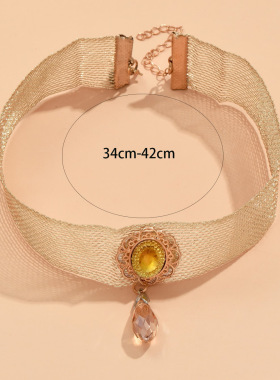 新款跨境热卖复古饰品女士网状蕾丝项链时尚水滴造型项饰